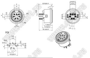 MDC-7-04 гнездо мини-DIN прямое на плату, круглый корпус, 7 контактов