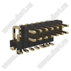 BL1225-2207M-PG штыри двухрядные SMD горизонтальные угловые с двойным изолятором с направляющими в плату; шаг 2.54мм; H=2.5мм; 14-конт.