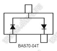 BAS70-04T (SOT-523) два диода Шоттки для поверхностного (SMD) монтажа, последовательное соединение; VRRM=70В; IFM=70мА; VFM=0,75В (при IF=10мА); Tраб. -55...+125°C; маркировка 7D