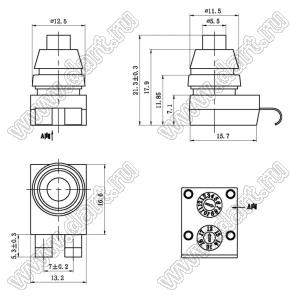 KAN8-212 кнопочный переключатель; 21,3x13,2x16,6мм (HxWxL)