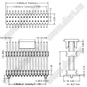 1713SMDI-2229CG вилка штыревая открытая прямая двухрядная с двойным изолятором с крышкой для автоматического поверхностного (SMD) монтажа и с направляющими; 2x29-конт.