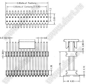 1713SMDI-2220CP вилка штыревая открытая прямая двухрядная с двойным изолятором на плату с монтажной крышкой для автоматического поверхностного (SMD) монтажа; 2x20-конт.