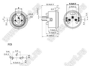 MDC-3-04 гнездо мини-DIN на плату, круглый корпус; 3-конт.