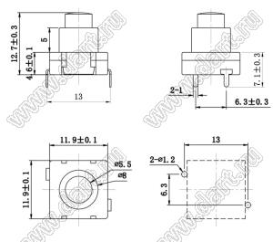 KAN8-122 кнопочный переключатель; 13x12x12мм (HxWxL)