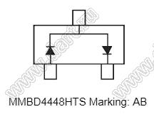 MMBD4448HTS (SOT-523) диод SMD ключевой; Io=250мА; Vr (max)=80В (макс.); VF=1,25В; IR=0,1мкА