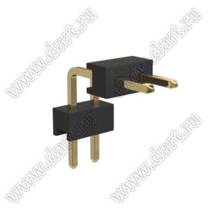 BL1217-2102R2 штыри однорядные угловые с двойным изолятором, тип R2; шаг 2.54мм; H=1.7мм; 2-конт.