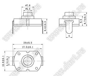 KAN8-107P кнопочный переключатель; 8,7x12,6x17,5мм (HxWxL)