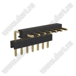 BL1217-2107R2 штыри однорядные угловые с двойным изолятором, тип R2; шаг 2.54мм; H=1.7мм; 7-конт.