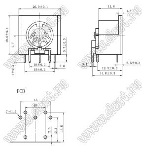 DS-5-01C розетка (гнездо) DIN на плату угловая; 5-конт.