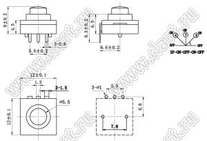 KAN8-120A кнопочный переключатель; 9x12x12мм (HxWxL)