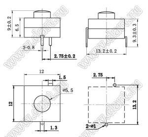 KAN8-202 кнопочный переключатель; 9x12x12мм (HxWxL)