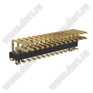 BL1210-1214M-PG штыри двухрядные SMD горизонтальные угловые с двойным изолятором с направляющими в плату; шаг 2.54мм; H=1.0мм; 2x14-конт.
