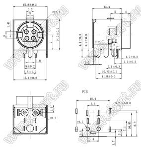 MPC-4-02-C гнездо мини-DIN силовое угловое на плату, экранированное, медный экран, 4 контакта