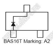 BAS16T (SOT-523) диод SMD ключевой; Io=150мА; Vr (max)=75В (макс.); VF=1,25В; IR=1мкА