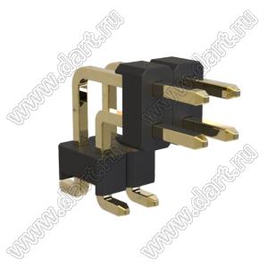 BL1210-2202M-PG штыри двухрядные SMD горизонтальные угловые с двойным изолятором с направляющими в плату; шаг 2.54мм; H=1.0мм; 2x2-конт.