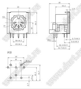 DS-5-03-05 розетка (гнездо) DIN на плату угловая; 5-конт.