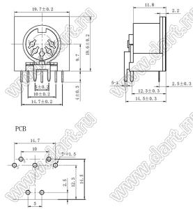 DS-5-01B розетка (гнездо) DIN на плату угловая; 5-конт.