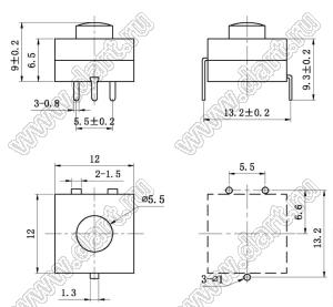 KAN6-301-R кнопочный переключатель; 9x12x12мм (HxWxL)