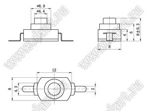 KAN8-001P кнопочный переключатель; 8x8x12мм (HxWxL)