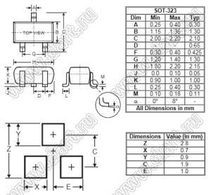 BAS70W-7-F (SOT-323) диод Шоттки для поверхностного (SMD) монтажа; VRRM=70В; IFM=70мА; VFM=0,41В (при IF=1мА); Tраб. -55...+125°C; маркировка K73