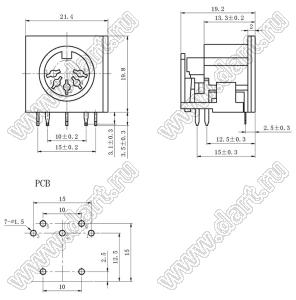 DS-5-04 розетка (гнездо) DIN на плату угловая; 5-конт.