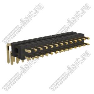 BL1225-2213R1 штыри двухрядные угловые с двойным изолятором, тип R1; шаг 2.54мм; H=2.5мм; 2x13-конт.