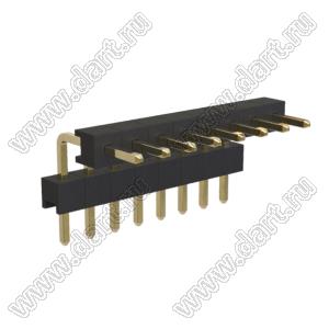 BL1217-2108R2 штыри однорядные угловые с двойным изолятором, тип R2; шаг 2.54мм; H=1.7мм; 8-конт.