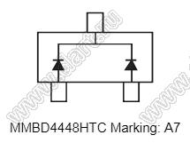 MMBD4448HTC (SOT-523) диод SMD ключевой; Io=250мА; Vr (max)=80В (макс.); VF=1,25В; IR=0,1мкА