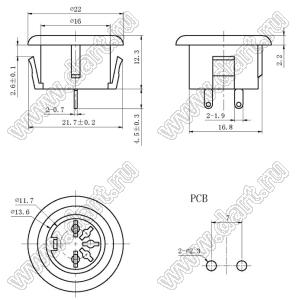 DS-5-07-2P розетка (гнездо) DIN на плату прямая; 5-конт.