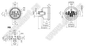 MDC-9-04 гнездо мини-DIN прямое на плату, 9 контактов