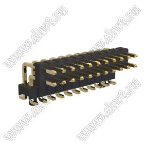 BL1210-2211M-PG штыри двухрядные SMD горизонтальные угловые с двойным изолятором с направляющими в плату; шаг 2.54мм; H=1.0мм; 2x11-конт.