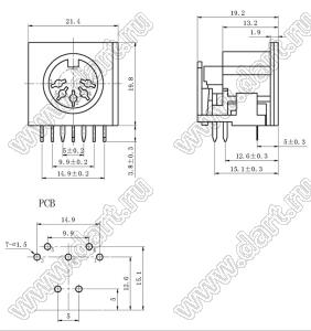 DS-5-04A розетка (гнездо) DIN на плату угловая; 5-конт.