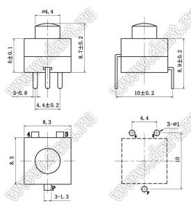 KAN6G-301 кнопочный переключатель; 9x8,3x8,3мм (HxWxL)