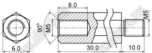 PCHSN5-30 стойка шестигранная с внутренней и наружной резьбами; M5x0,8; SW=8,0мм; L=30,0мм; латунь