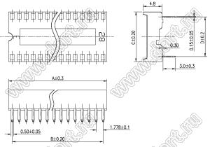 ICSS-20 (DS1010-20T1N) панелька с плоскими контактами; P=1,778мм; 20-конт.