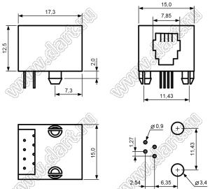 7008-4P4C-SOCKET розетка RJ-11 на плату, 4 позиции, 4 контакта