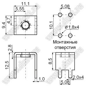 PCB-7(CN) терминал винтовой для пайки в печатную плату; M4x0,7; латунь луженая; 1мм