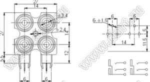 RCA-402 блок 4-х гнезд RCA "тюльпан" с креплением на панель