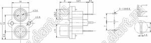 RCA-207C блок двух гнезд RCA "тюльпан" на плату и с креплением на панель