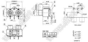 RCA-206H-E блок двух гнезд RCA "тюльпан" на плату и с креплением на панель