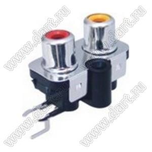 RCA-207S-PE блок двух гнезд RCA "тюльпан" на плату и с креплением на панель