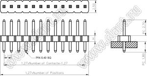 BL1420-1125S-2.5 штыри однорядные прямые, шаг 1,27 мм, H=2,0 мм; 25-конт.