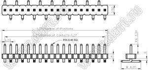 BL1420-1140M2-2.5 штыри однорядные вертикальные для поверхностного (SMD) монтажа, шаг 1,27 мм, H=2,0 мм, тип 2; 40-конт.