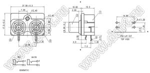 RCA-227P блок двух гнезд RCA "тюльпан" на плату и с креплением на панель
