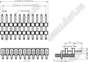 BL1217-2116R1-1.7 штыри однорядные угловые с двойным изолятором, тип R1; 16-конт.