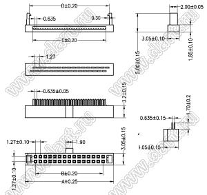 4412-26SR (IDC1,27-26F, 533226UPG0BW01) розетка, шаг 1,27x1,27мм на плоский кабель (шлейф), с шагом 0,635 мм; 2x13-конт.