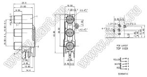 RCA-330 блок трех гнезд RCA "тюльпан" на плату и с креплением на панель