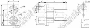 RCA-207F блок двух гнезд RCA "тюльпан" на плату и с креплением на панель