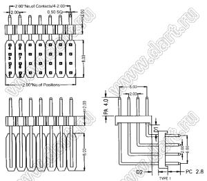 BL1320-24072R1 штыри четырехрядные угловые с двойным изолятором угловые, тип R1; 72-конт.