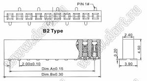 2209SM-05G-B2 розетка прямая однорядная на плату для поверхностного (SMD) монтажа; шаг 2,00 x 2,00 мм; (1x5) конт.